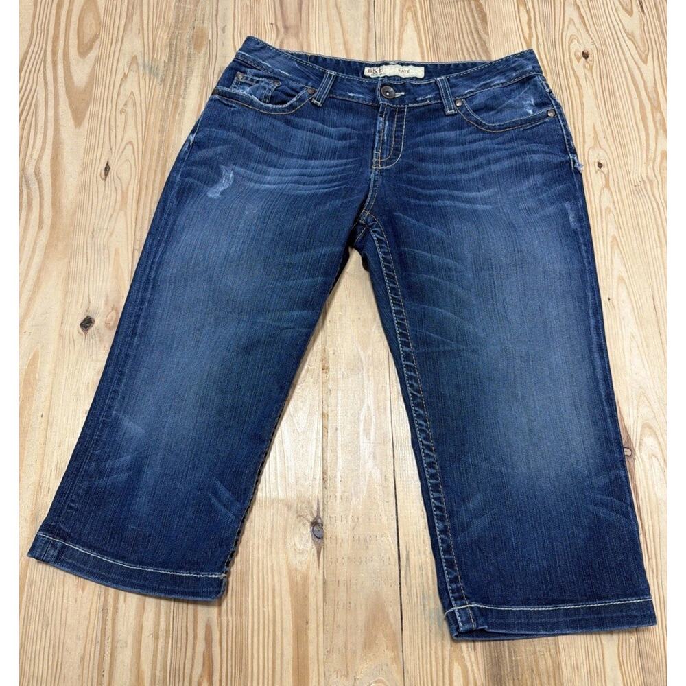 BKE Buckle Jeans Womens 30x19 Blue Kate Capri Stretch Mid Rise Distressed Denim